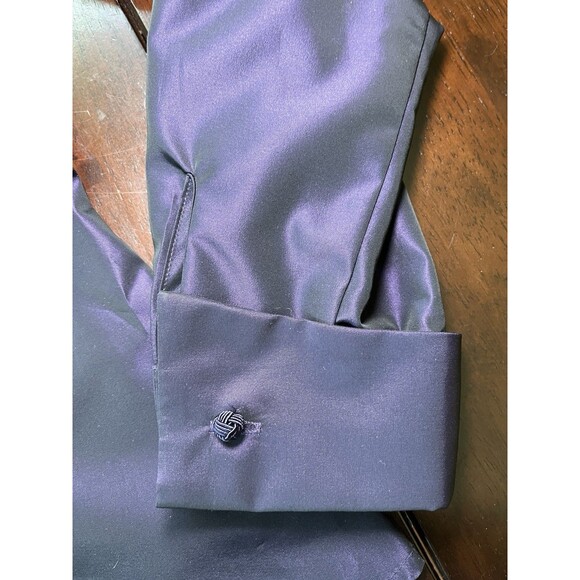 Ann Taylor Women Tops Blouses Shimmering Purple Acetate Knotted Buttons, Size 8P - Picture 6 of 11